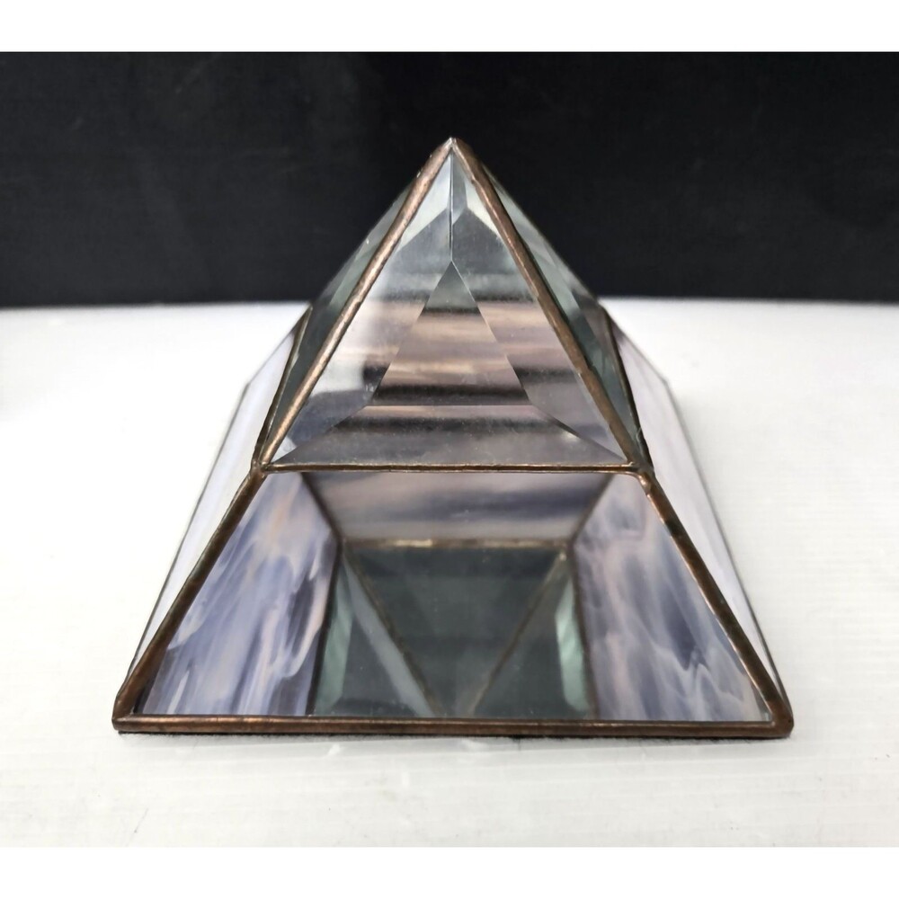 Vintage Stained Glass Pyramid Votive Candle Holder Terrarium Display Case 5.5”